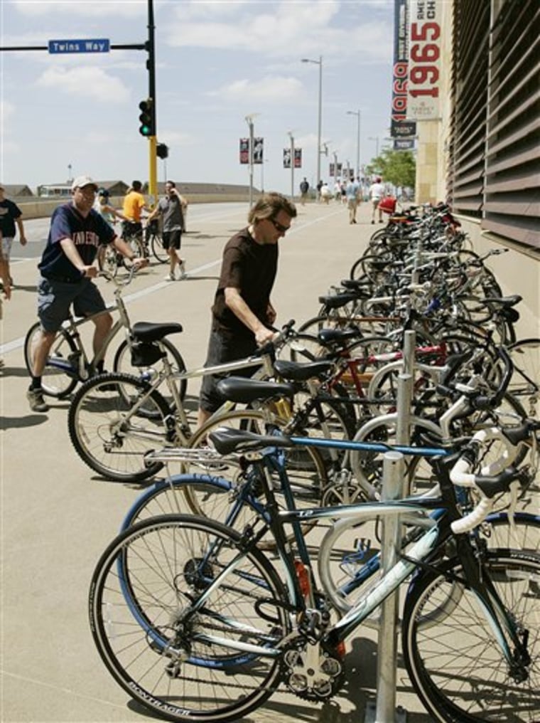 "We didn't know we'd be building new bike racks, but certainly that's a good problem to have," Minnesota Twins president Dave St. Peter says of  their effort to encourage fans to get out of their cars has been.